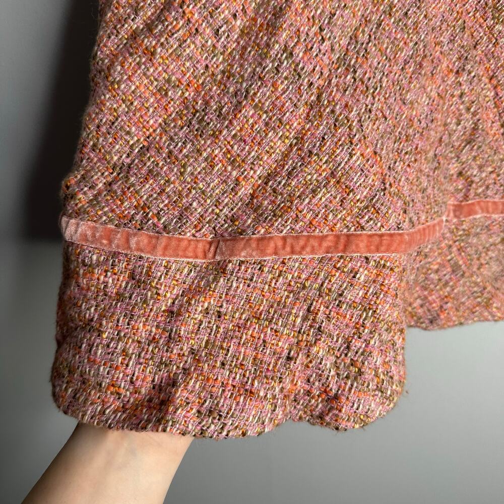 Gap Tweed Skirt Womens 4 Pink Wool Blend EUC Velvet Trim Holiday 04 A-Line Flare - Picture 2 of 8